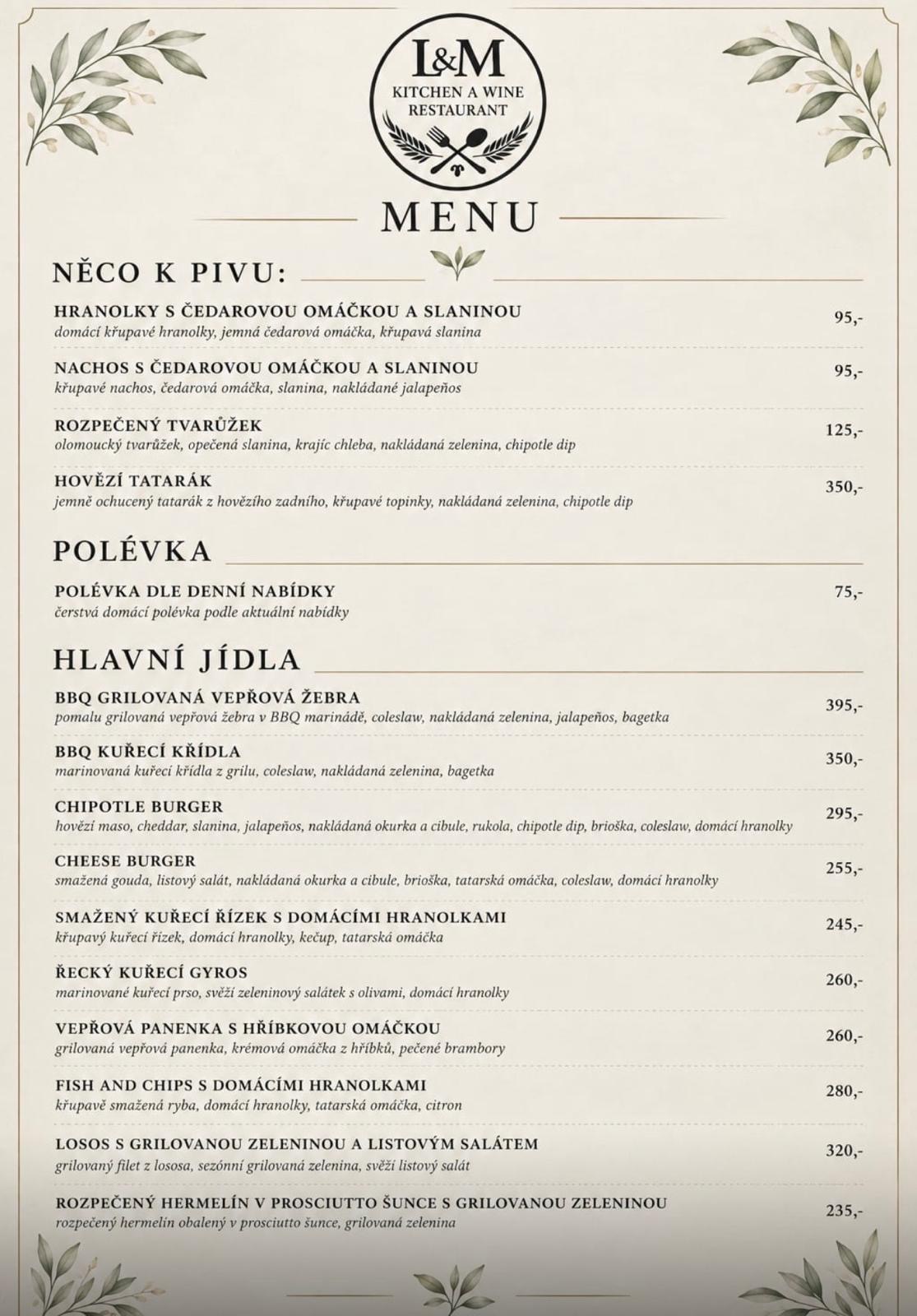 nový jičín restaurace nabídka menu